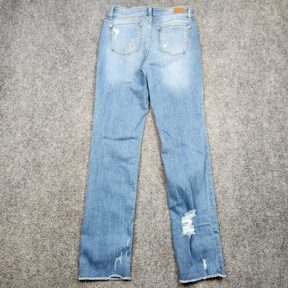 Judy Blue Straight Jeans Womens 7/28 Mid Rise Distressed Raw Hem Denim - Picture 2 of 9